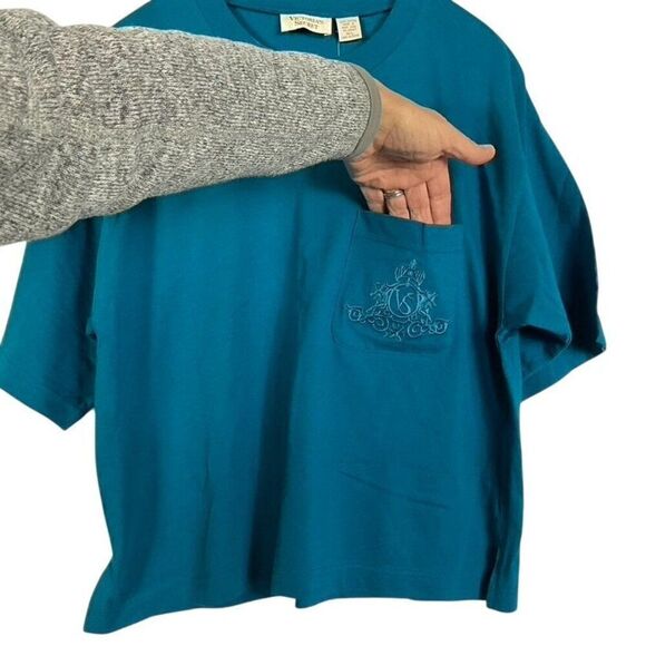 NWT VINTAGE Victoria's Secret Teal Blue Short Sleeve Pocket Sleep T-Shirt M/L 10 - Picture 3 of 8